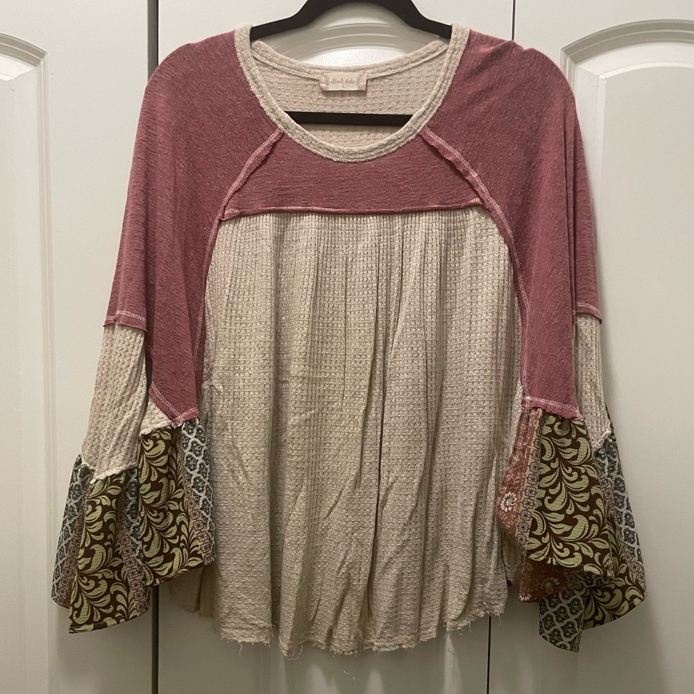 Women's Boho Top - Pink and Cream